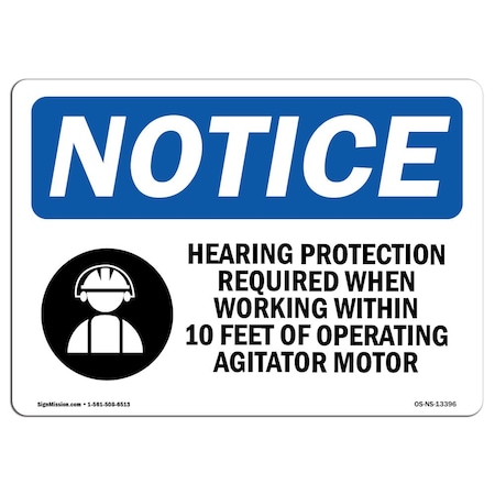 OSHA Notice Sign, Hearing Protection Required With Symbol, 24in X 18in Aluminum